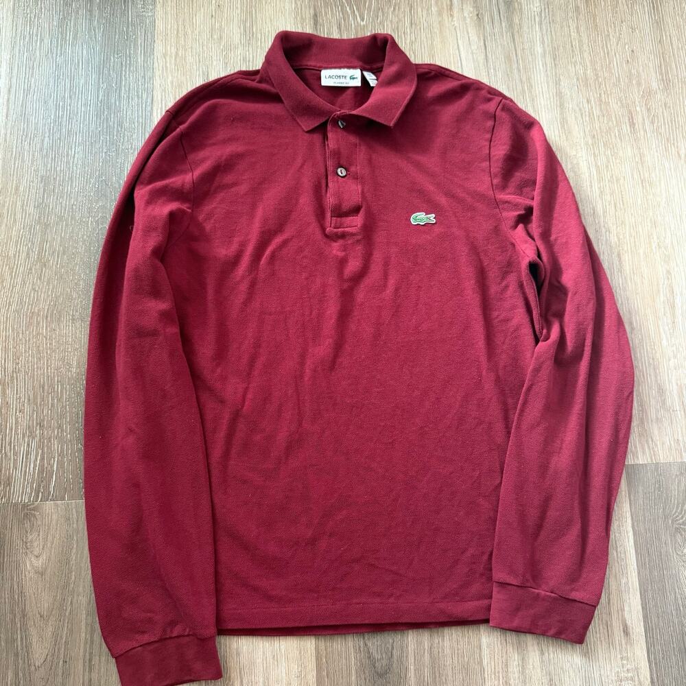 Lacoste polo men's shirt long sleeve classic fit red bordeaux maroon size M